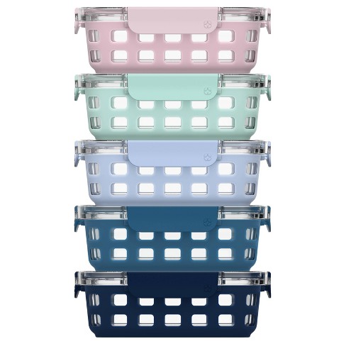 10-piece Glass Food Storage Container Set with Pastel Colored Lids