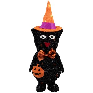 Northlight 24" Lighted Black Cat in Witch's Hat Outdoor Halloween Decoration - 1 of 4