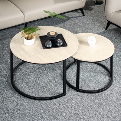 FONTOI Round Nesting Coffee Table Set of 2 Side Table for Living Room Multi-functional Side Table with Metal Frame Bedroom, Beige, 26.77"*25.59"*4.33"