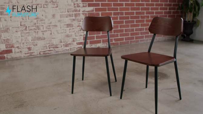 Flash Furniture Stackable Industrial Dining Chair with Gunmetal Steel Frame and Rustic Wood Seat, Set of 2, 2 of 14, play video