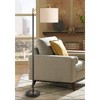 360 Lighting Rayna Mid Century Modern Downbridge Floor Lamp 61 1/2" Tall Black Gold Metal Off White Linen Drum Shade for Living Room Reading Bedroom - 2 of 4