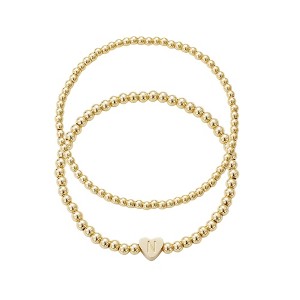 Adornia 14k Gold Plated Ball Bead Initial Bracelet Set - 1 of 1