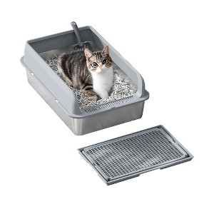 Cat Litter Box with Lid, Large Litter Box for Big Cats Non-Stick Cat Boxes with Double Layer Litter Mat and Scoop - 1 of 4