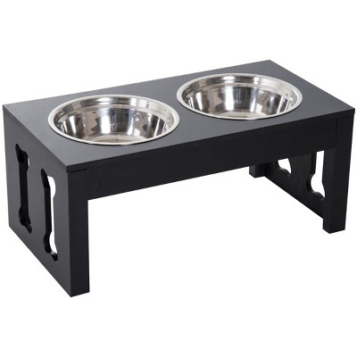 INFURNIC Pet Bowl Elevated Feeding Station with Stainless Steel Bowls Non Slip Base Decorative Design, Black, 23"*12"*10"