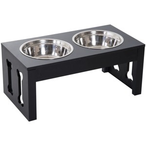 INFURNIC Pet Bowl Elevated Feeding Station with Stainless Steel Bowls Non Slip Base Decorative Design, Black, 23"*12"*10" - 1 of 4