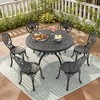 7-Piece Patio Set: Round Table & 6 Chairs - Cast Aluminum, All-Weather/Umbrella Hole & Adjustable Legs for Balcony/Backyard - 2 of 4