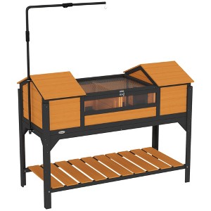 PawHut Tortoise Habitat with Adjustable Lamp Holder, Wooden Tortoise Enclosure with Storage Shelf, Dual Main Houses, Fixed Tray, Openable Lid - 1 of 4