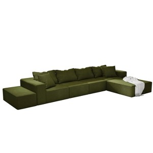 TiramisuBest 132" Modular L-Shaped Upholstered Sectional Sofa Set w/ 6 Pillows & Free Combination for Living Room & Bedroom,Green - 1 of 4