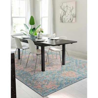 Handwoven Blue and Peach Cotton Synthetic Rectangular Area Rug