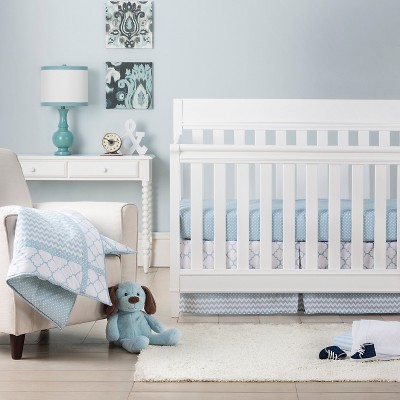 blue and grey nursery bedding