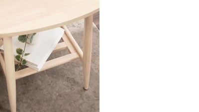 Natural Light Wood Rectangular Side Table with Storage Shelf