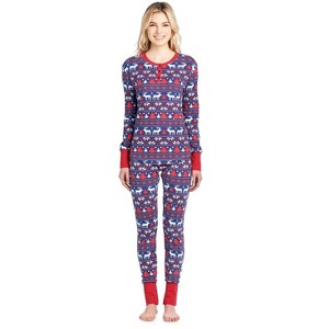 Ashford & Brooks Women's Printed Thermal Waffle Knit PJ Set - 1 of 4