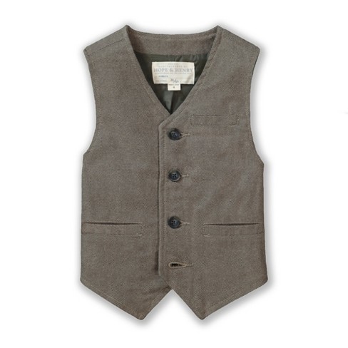 Hope & Henry Boys' Classic Suit Vest (Dark Taupe Herringbone, 12-18 Months)