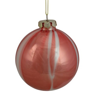 Northlight 4" Red and White Marbled Glass Christmas Ornament