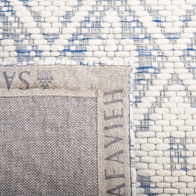 Blue and Ivory Striped Flat Woven Wool Area Rug 5' x 8'