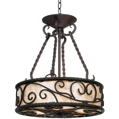 John Timberland Walnut Pendant Chandelier 17" Wide Rustic Country Cottage Scroll Natural Mica Shade for Dining Room House Kitchen