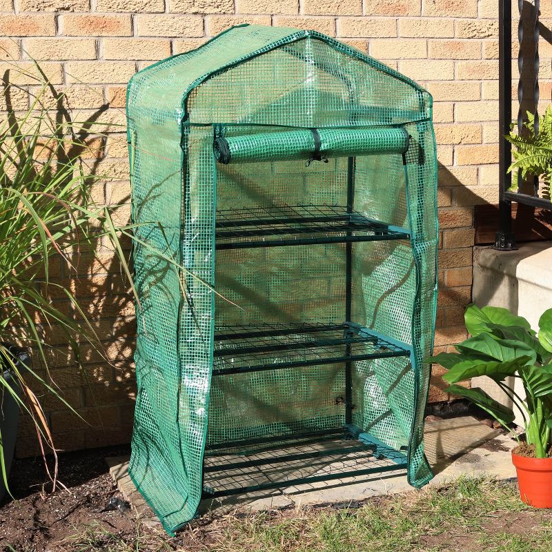 Sunnydaze Outdoor Portable Growing Rack 3-Tier Greenhouse with Roll-Up Door - 3 Shelves - Green, 3 of 13