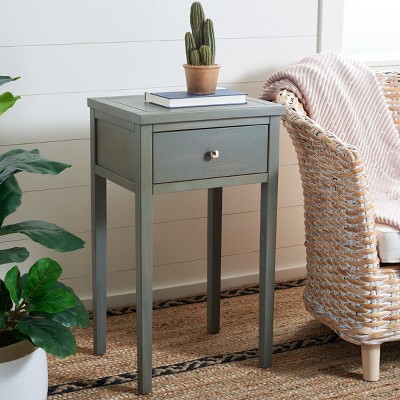 Ash Grey Elm Wood Nightstand with Drawer