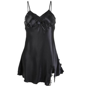 INSPIRE CHIC Women Satin Lace Trim Sleepwear Nightgown Pajama Slip Dress - 1 of 4