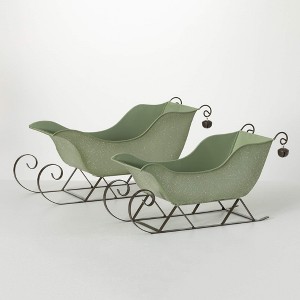 9"H and 10.25"H Sullivans Green Sleigh - Set of 2  Christmas Decor  Green - 1 of 4