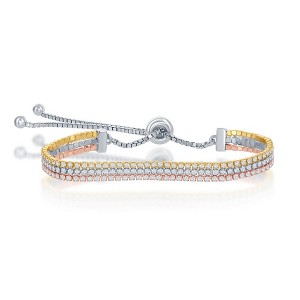 Bella Silver Sterling Silver Three Strand Tennis Adjustable Bolo Bracelet - Tri-Color - Multi - 10 Inch - 1 of 2