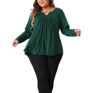 Agnes Orinda Women's Plus Size Long Sleeve V Neck Pleated Fall Casual Tunics Blouses - 1 of 4