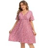 Coolmee Women's Plus Size Wrap V Neck Short Ruffle Sleeve A Line Midi Dress - 2 of 4