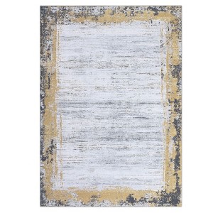 Washable Modern Bordered Rug Non Slip Low Pile Rug Soft Throw Floor Cover Foldable Indoor Carpet for Living Room Bedroom - 1 of 4