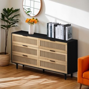SeaCamel 51.18" 6-Drawer Rattan Storage Cabinet - Natural Style for Bedroom & Living Room - 1 of 4