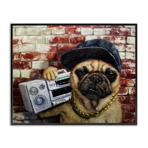 Stupell Industries Urban Pug Dog Boombox Music Chain Necklace Framed Giclee Art - 1 of 4