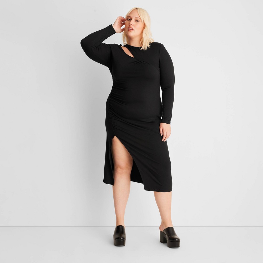 Women's Long Sleeve Cut-Out Draped Midi Dress - Future Collective™ with Reese Blutstein Black 2X