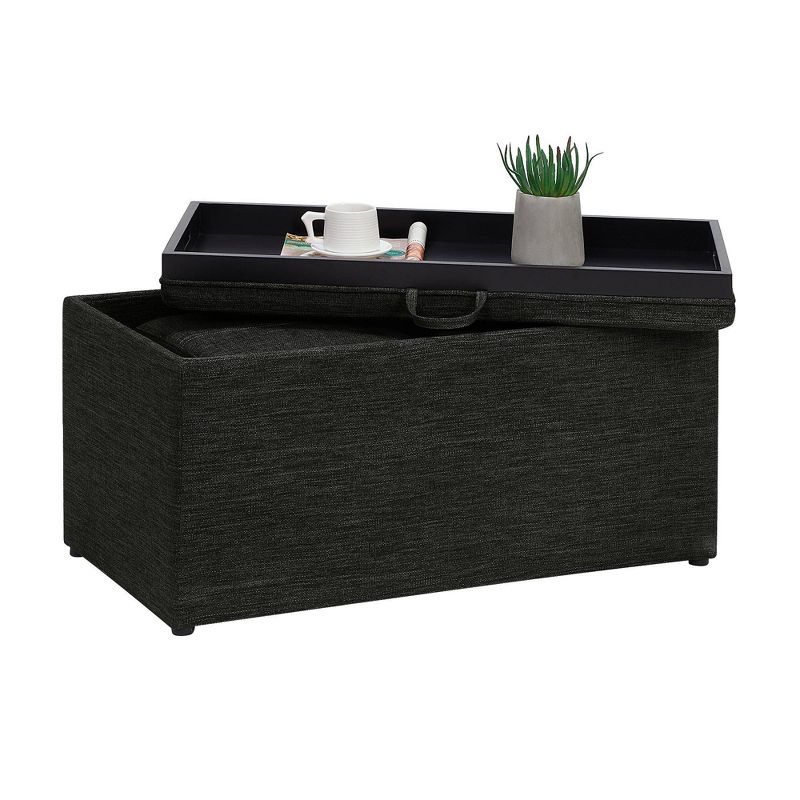 Breighton Home Designs4Comfort Sheridan Storage Ottoman with Reversible Tray and 2 Side Ot Dark Charcoal Gray Fabric, 3 of 8
