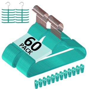 VECELO 25/30/50/60/100 pk Velvet Clothes Hangers Non Slip & Space-Saving Clothes Hangers with Finger Clips & Tie Rack 9 Color - 1 of 4
