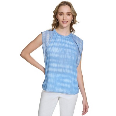 Calvin Klein Womens Ruffle Neck Knit Blouse