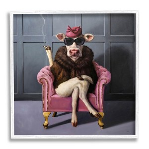 Stupell Industries Chic Pink Glam Fashionable Cow Framed Giclee Art - 1 of 4