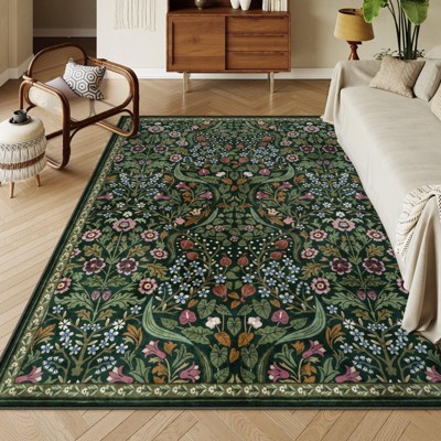 Lahome GST Intricate Floral Abundance Short Pile Velvet Rectangular Indoor Area Rug