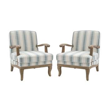 Rinaldo Farmhouse Style Armchair with Romantic Stripes Armchair for Living Room, Lounge, Bedroom Set of 2  | ARTFUL LIVING DESIGN