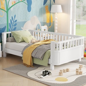 NicBex Twin/Full Low Profile Platform Bed Frame with Storage & Detachable Fence,Modern Toddler Bed for Bedroom,Kids Room - 1 of 4