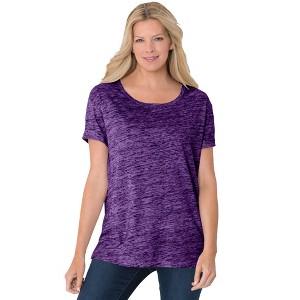 Woman Within Women's Plus Size Marled Cuffed-Sleeve Tee - 1 of 4