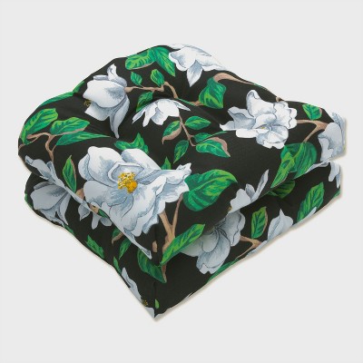 Set of 2 Magnolia Outdoor/Indoor Wicker Seat Cushion Black - Pillow Perfect: Reversible, Weather & Fade-Resistant Patio Comfort