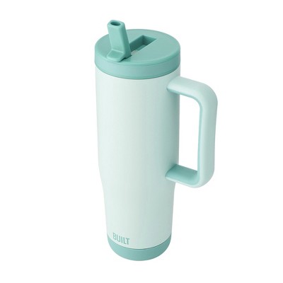BUILT 40 Ounce Double Wall Stainless Steel Cascade Tumbler with Flip Up Straw Lid and Handle, Hot or Cold Tumbler