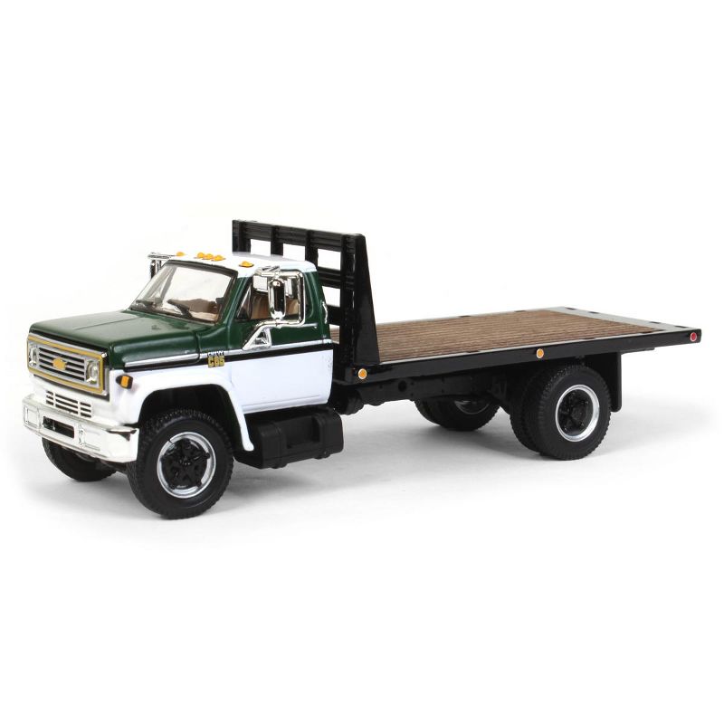 1/64 White & Green Chevy C65 Single Axle Truck With Black Flatbed, DCP By First Gear 60-1022, 1 of 7