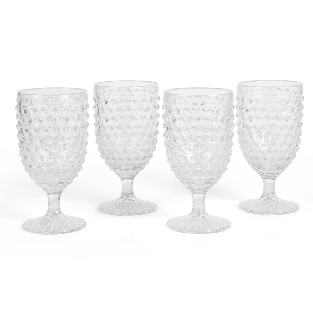 Photos - Glass Martha Stewart Chauncey 4pk 14.2oz Hobnail Handmade  Goblets Clear 