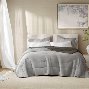 Solid Color Breathable Cooling Comforter, Ultra Soft Premium Cozy Textile Lightweight Reversible Bed Blanket for Hot Season, Gray, King/Cal King - 1 of 4