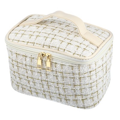 Unique Bargains Plaid Pattern Makeup Bag Cosmetic Travel Bag Woolen ...