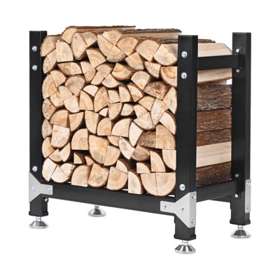 Unique Bargains Thickened Tubing Structure Space-Saving Raised Bottom Wood Installation Firewood Rack Black 1 Pc