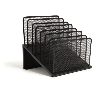 Matte Black Metal Mesh 7-Compartment File Organizer