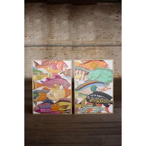 Wall Art – Acrylic Painting Set of Two Fish, Gold Framed Handpainted Canvas by Kalalou - 1 of 3