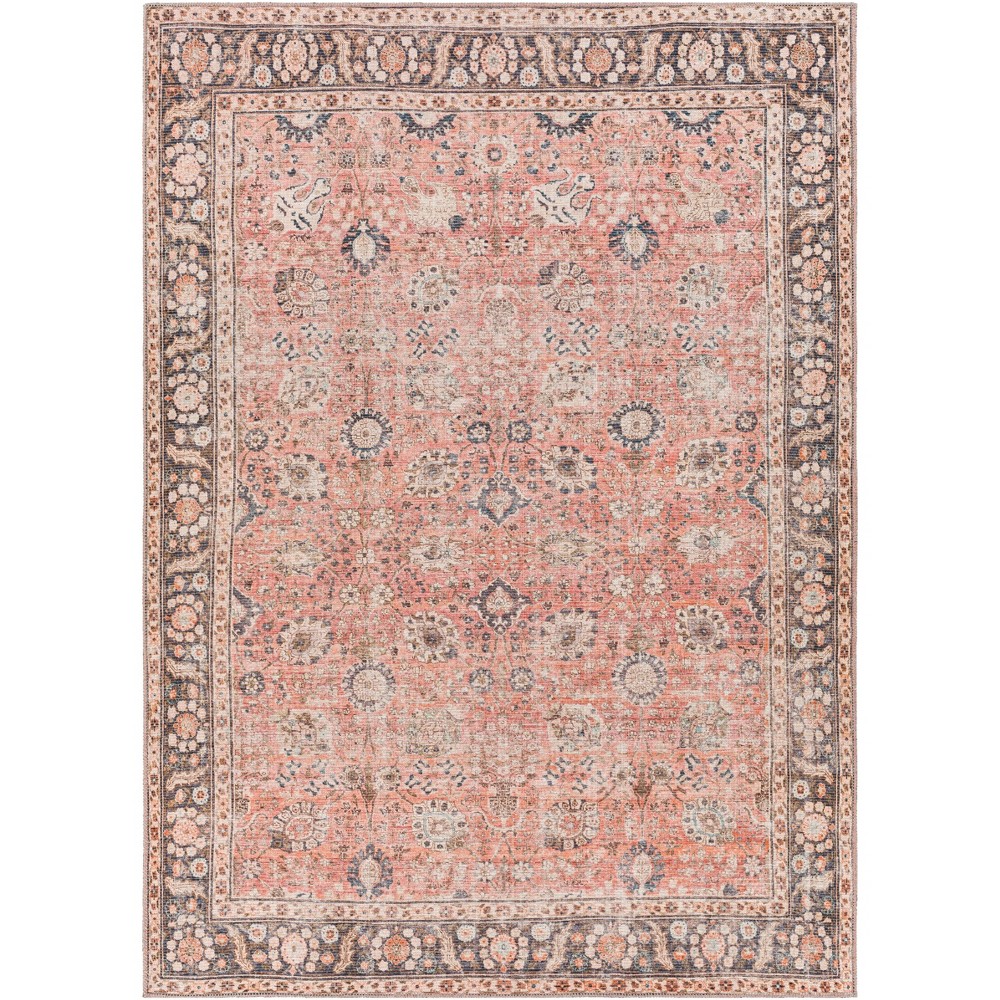 Photos - Area Rug Livabliss 5'3"x7'3" Colin Traditional Machine Washable Rug Coral Pink: Flatweave, Pet Friendly, Medallion Pattern