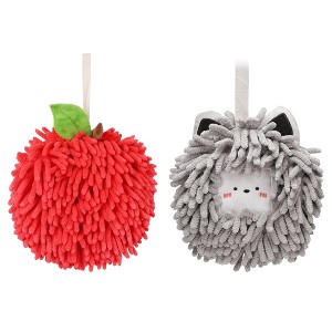 REGALWOVEN 2 Pcs Comfortable Soft Absorbent Chenille Ball Fuzzy Hand Towels - 1 of 4